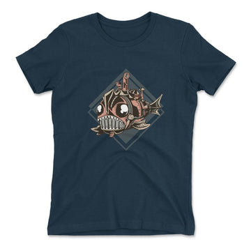 Steam Punk Fish Womens T-Shirt in Midnight Navy color